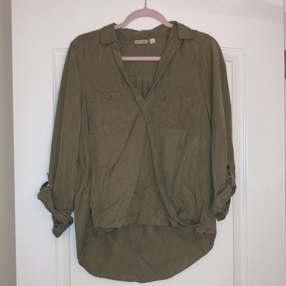 Anthro Holding Horses olive green blouse, sz 8
